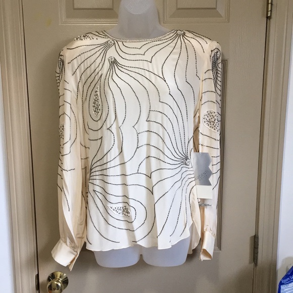 100%Pure Silk Argenti Notte Beaded Blouse NWT Large - Picture 1 of 10